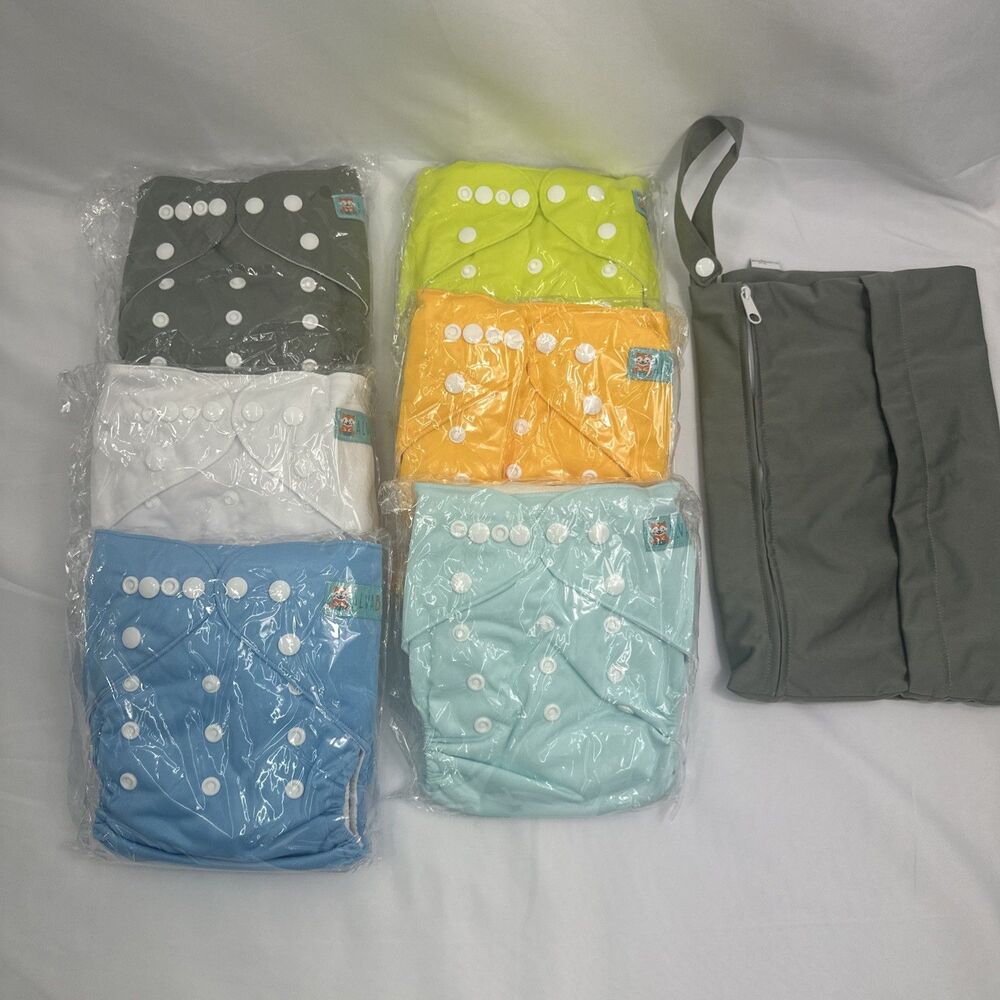 New Alvababy Pocket Cloth Diaper W/inserts Lot Of 6 Adjustable To Fit S - L Bag